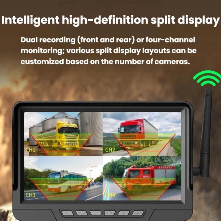 Q12 7 Inch Car HD Infrared Night Vision Wireless Recorder No-Wiring Backup Camera Monitor, One, Two, Three, Four
