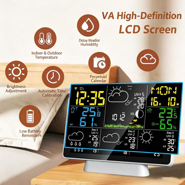 Tuya Compatible WiFi Weather Station Wireless Indoor Outdoor Thermometer with 4-Day Forecast Atomic Clock, EU Plug, US Plug, UK Plug