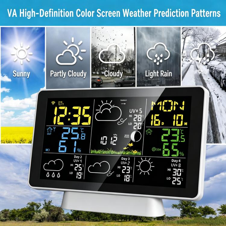 Tuya Compatible WiFi Weather Station Wireless Indoor Outdoor Thermometer with 4-Day Forecast Atomic Clock, EU Plug, US Plug, UK Plug