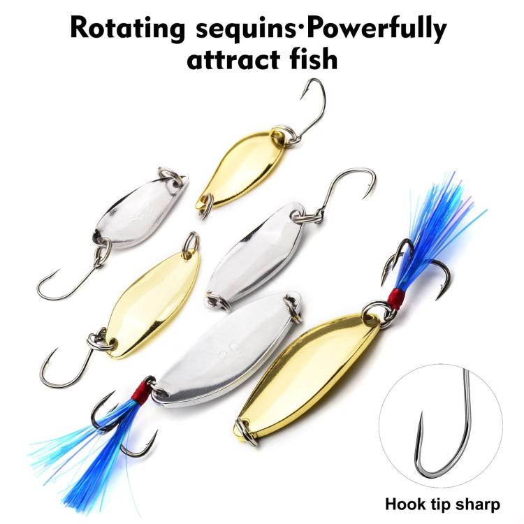 Fishing Spoon Lures Kit Metal Hard Baits Set with Treble & Single Hooks, Feathers, PROBEROS 9 In 1, PROBEROS 10 In 1, PROBEROS 16 In 1, PROBEROS 17 In 1, PROBEROS 19 In 1, PROBEROS 38 In 1 A, PROBEROS 38 In 1 B, PROBEROS 50 In 1