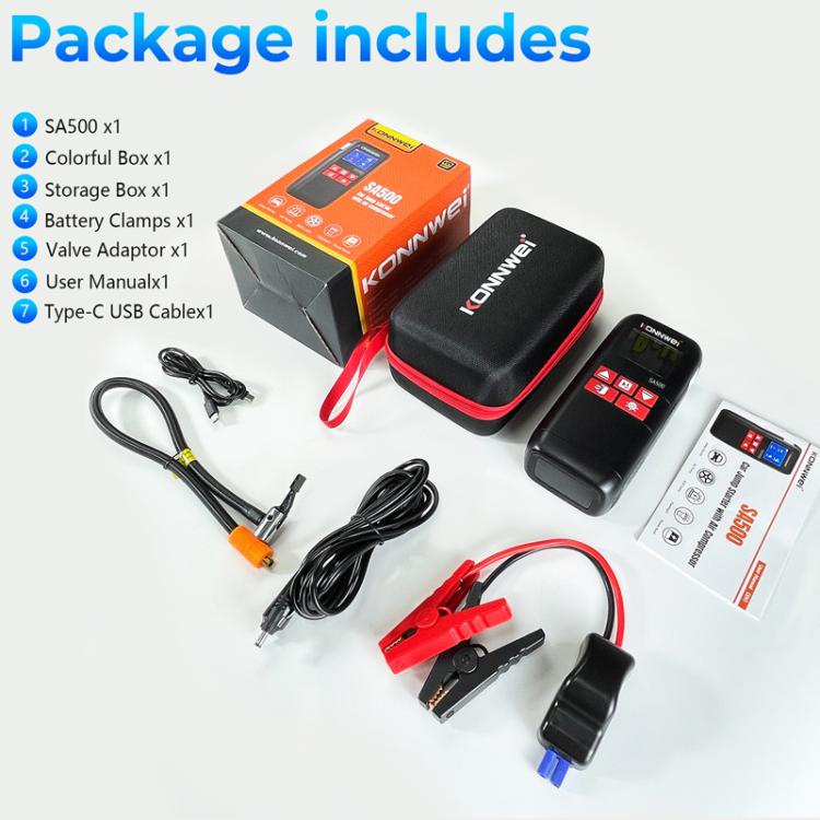 KONNWEI SA500  2.4 Inch Color Screen Portable Car Tire Inflator Car Emergency Jump Starter