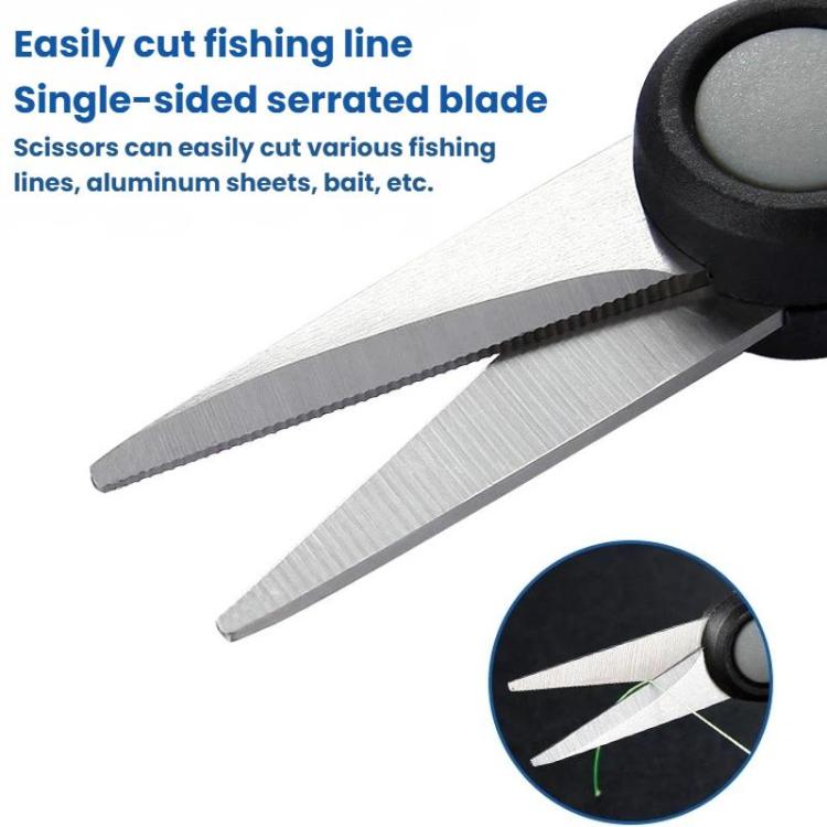 Lure Fishing Scissors With Serrated Blade For Cutting Fishing Line, Black Gray