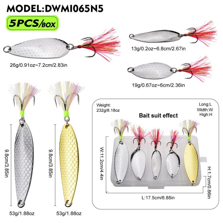 PROBEROS 5Pcs Fishing Spoons Lures Kit Metal Hard Bait Set with Sharp Blood Groove Hook & Colorful Feathers