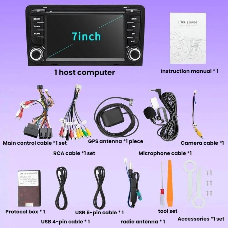 7-Inch Car Navigation Multimedia Smartphone Connectivity CarPlay All-In-One For Audi A3, Quad-core 2GB+32GB, Quad-core 4GB+32GB, Octa-core 4GB+64GB, Octa-core 6GB+128GB