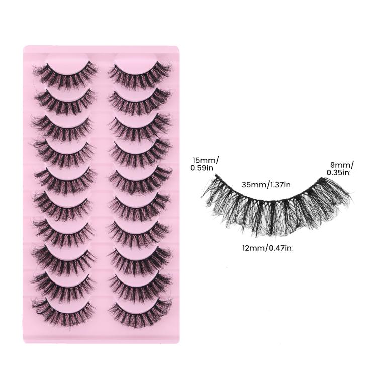10 Pairs 8D Faux Mink Lashes Pack Fluffy Volume Dramatic False Eyelashes Natural Long Wispy Messy Curls, 203, 008, 17X, 930, 2718