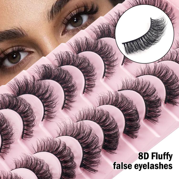 10 Pairs 8D Faux Mink Lashes Pack Fluffy Volume Dramatic False Eyelashes Natural Long Wispy Messy Curls, 203, 008, 17X, 930, 2718