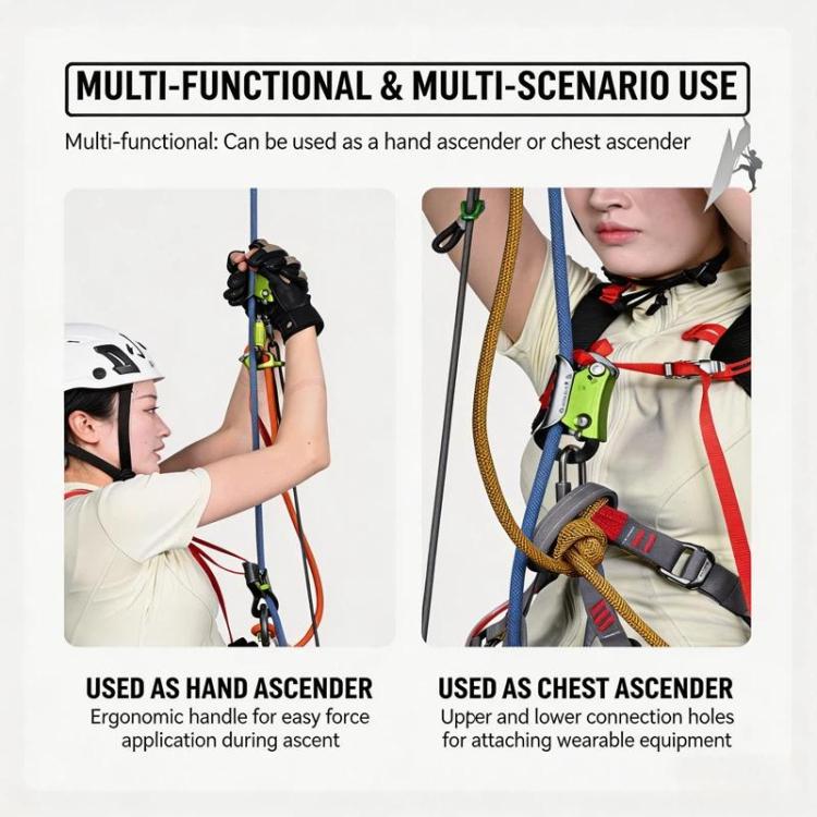 XINDA Rock Climbing Hand Ascender for 8-13mm Rope Ergonomic Handleless Design Climbing Gear for Arborist, Caving, SRT, Tree Climbing, and Rescue