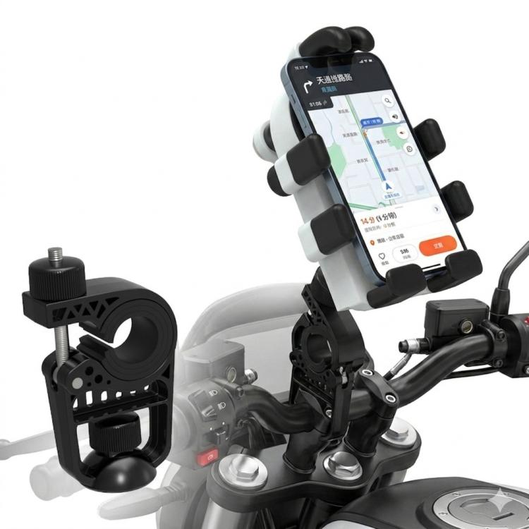 Electric Motorcycle Eight-Armed Fixation Shockproof Phone Mount, All Black Handlebars, Black Orange Handlebars, Orange White Handlebars, Black White Handlebars, All Black Mirror Mounts, Black Orange Mirror Mounts, Orange White Mirror Mounts            ...