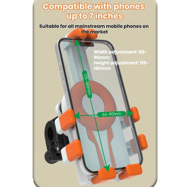 Electric Motorcycle Eight-Armed Fixation Shockproof Phone Mount, All Black Handlebars, Black Orange Handlebars, Orange White Handlebars, Black White Handlebars, All Black Mirror Mounts, Black Orange Mirror Mounts, Orange White Mirror Mounts            ...