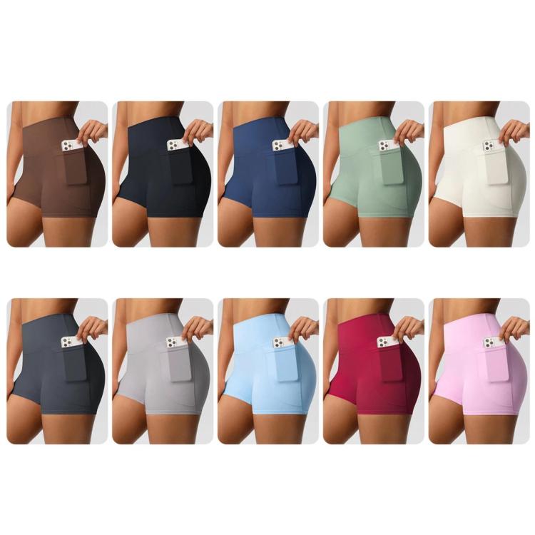 High-waisted Tight-fitting Yoga Shorts Three-quarter Length With Pockets, S, M, L, XL