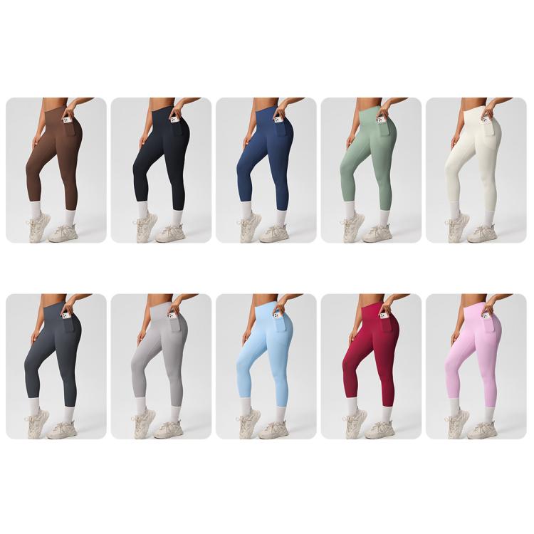 Double-Sided Brushed High-Waisted Stretchy Breathable Fitness Yoga Pants With Pockets, S, M, L, XL