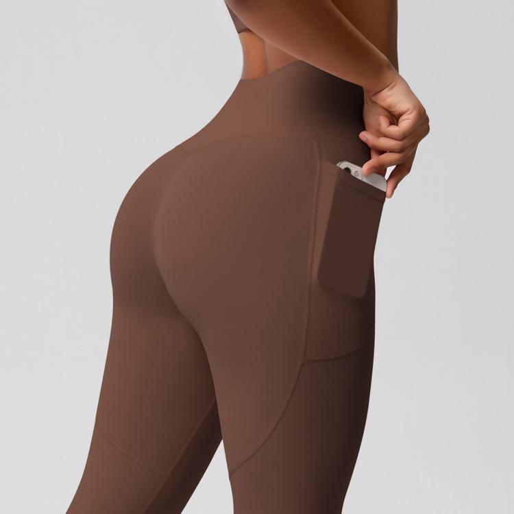 Double-Sided Brushed High-Waisted Stretchy Breathable Fitness Yoga Pants With Pockets, S, M, L, XL