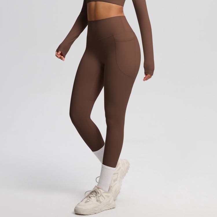 Double-Sided Brushed High-Waisted Stretchy Breathable Fitness Yoga Pants With Pockets, S, M, L, XL