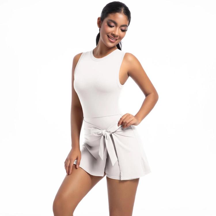 Anti-Exposure Tennis Skirt Bodysuit Breathable Fitness Yoga Wear, S, M, L, XL