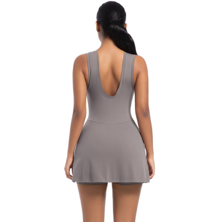 Anti-Exposure Tennis Skirt Bodysuit Breathable Fitness Yoga Wear, S, M, L, XL