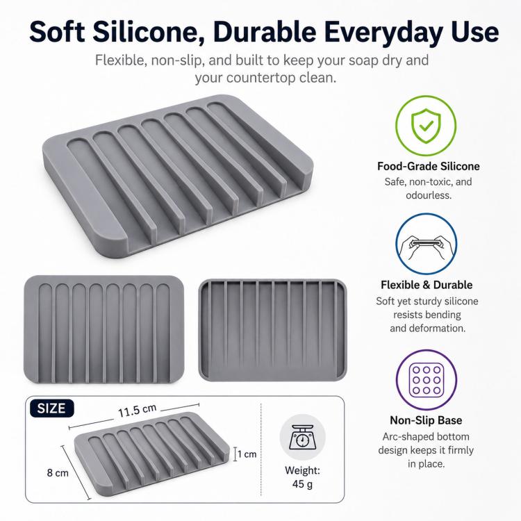 Silicone Soap Dish Self-Draining Bar Soap Holder Flexible Unbreakable Soap Saver Tray for Bathroom Shower, Bathtub and Kitchen Sink