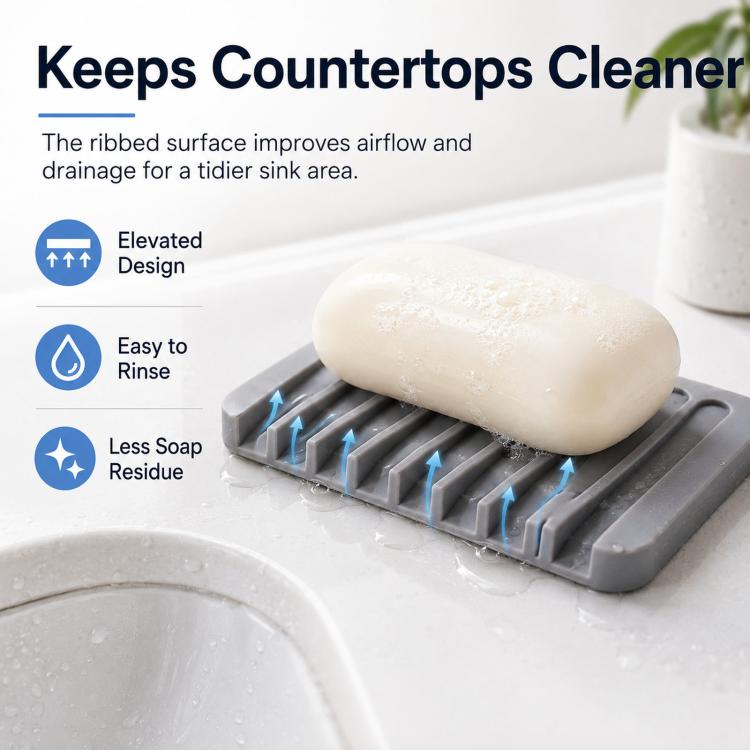 Silicone Soap Dish Self-Draining Bar Soap Holder Flexible Unbreakable Soap Saver Tray for Bathroom Shower, Bathtub and Kitchen Sink