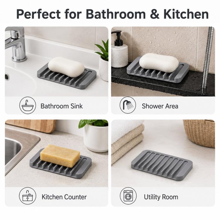 Silicone Soap Dish Self-Draining Bar Soap Holder Flexible Unbreakable Soap Saver Tray for Bathroom Shower, Bathtub and Kitchen Sink