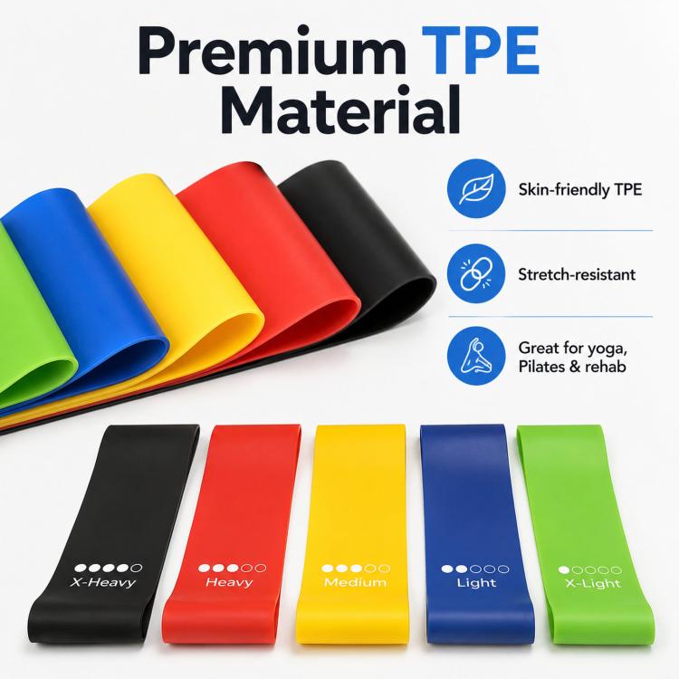5-in-1 Resistance Loop Bands TPE Exercise Bands Workout Set with Storage Bag, 600 x 50mm