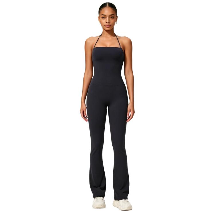 Hip-Lift Halter One-Piece Yoga Jumpsuit, Women Casual Flared Fitness Yoga Outfit, S, M, L, XL