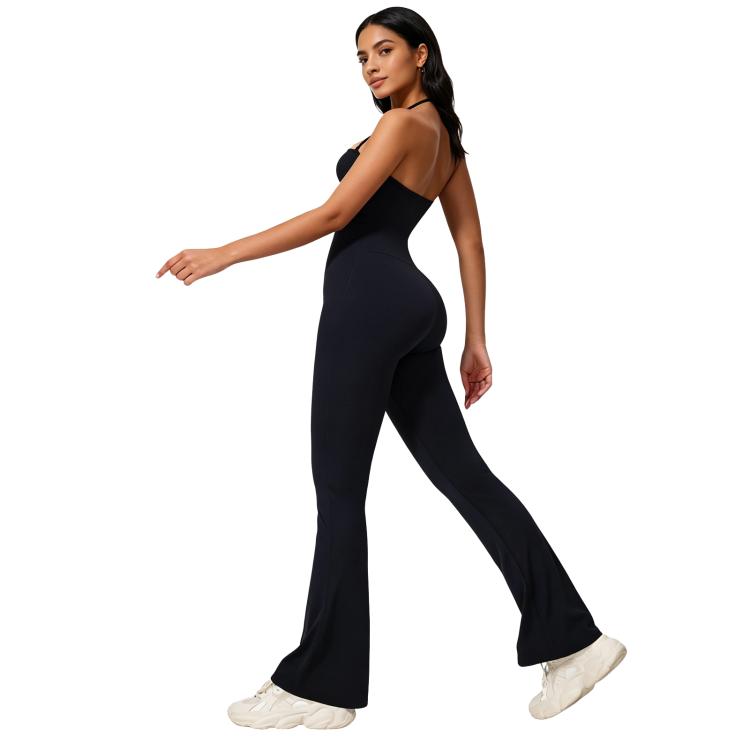 Hip-Lift Halter One-Piece Yoga Jumpsuit, Women Casual Flared Fitness Yoga Outfit, S, M, L, XL