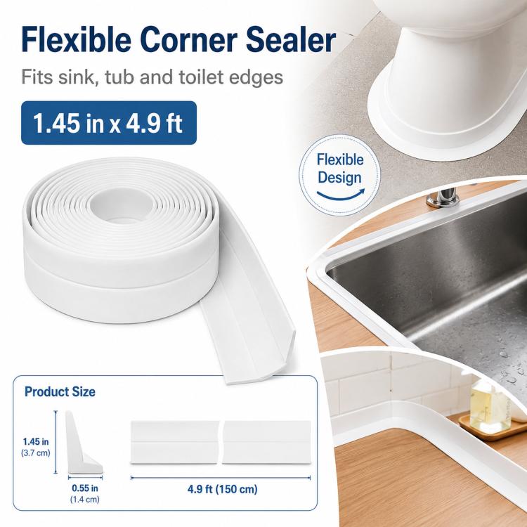 1.45 Inch x 4.9 Feet Self-Adhesive Caulk Strip Peel and Stick Caulk Tape for Bathtub, Toilet Base, Kitchen Sink, Shower, Gas Stove, Flexible Corner Sealer Protector