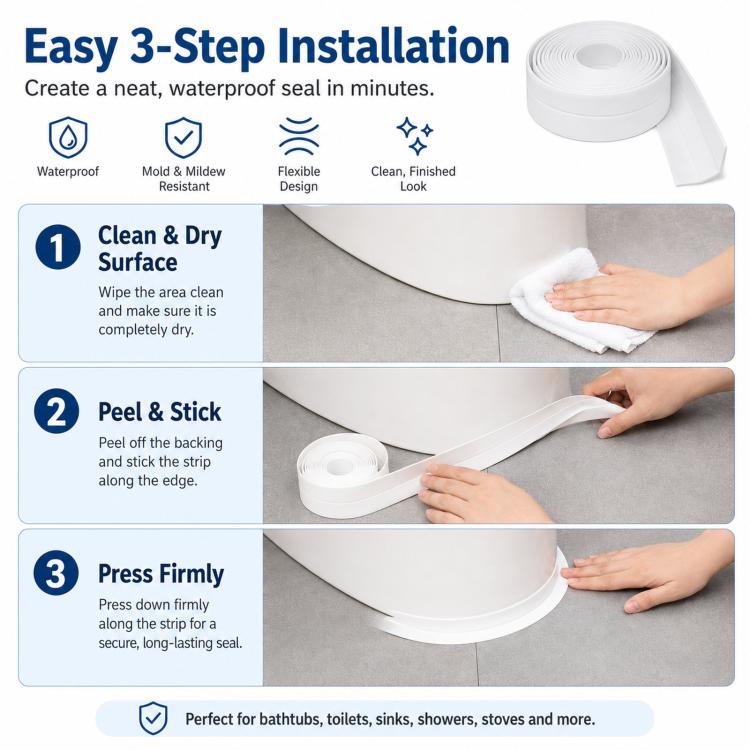 1.45 Inch x 4.9 Feet Self-Adhesive Caulk Strip Peel and Stick Caulk Tape for Bathtub, Toilet Base, Kitchen Sink, Shower, Gas Stove, Flexible Corner Sealer Protector