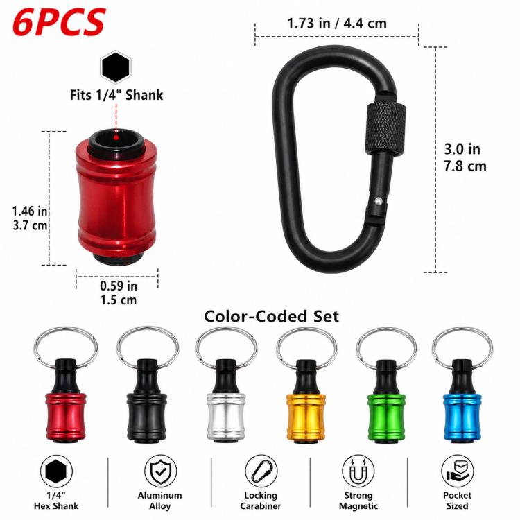 1/4 Inch Hex Shank Screwdriver Bit Holder Keychain 6-Piece Quick Release Extension Bar Set with Locking Carabiner