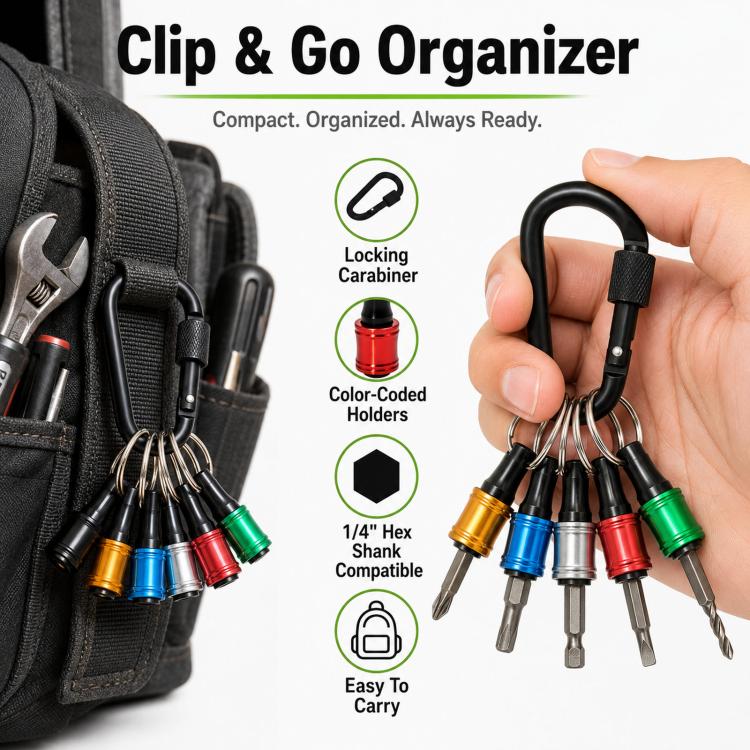 1/4 Inch Hex Shank Screwdriver Bit Holder Keychain 6-Piece Quick Release Extension Bar Set with Locking Carabiner