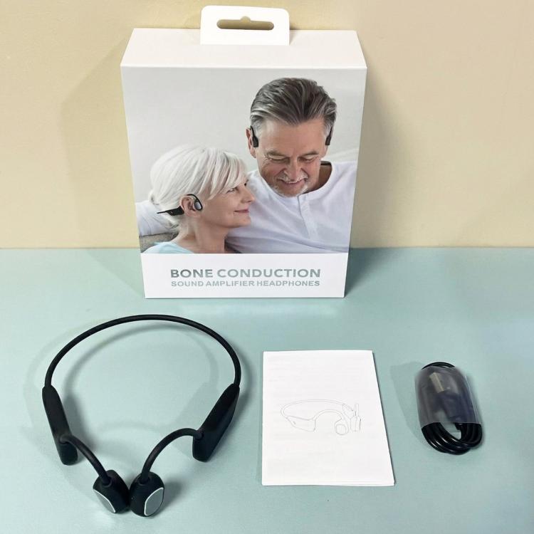 Noise Reduction HD Bone Conduction Hearing Aid Earphones Open-Ear Wireless Bluetooth Headphones, Black