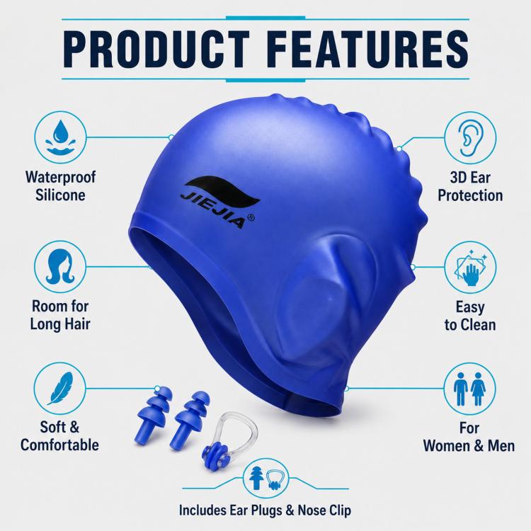 JIEJIA Swimming Silicone Ear-Protecting Swimming Cap With Earplugs And Nose Clip