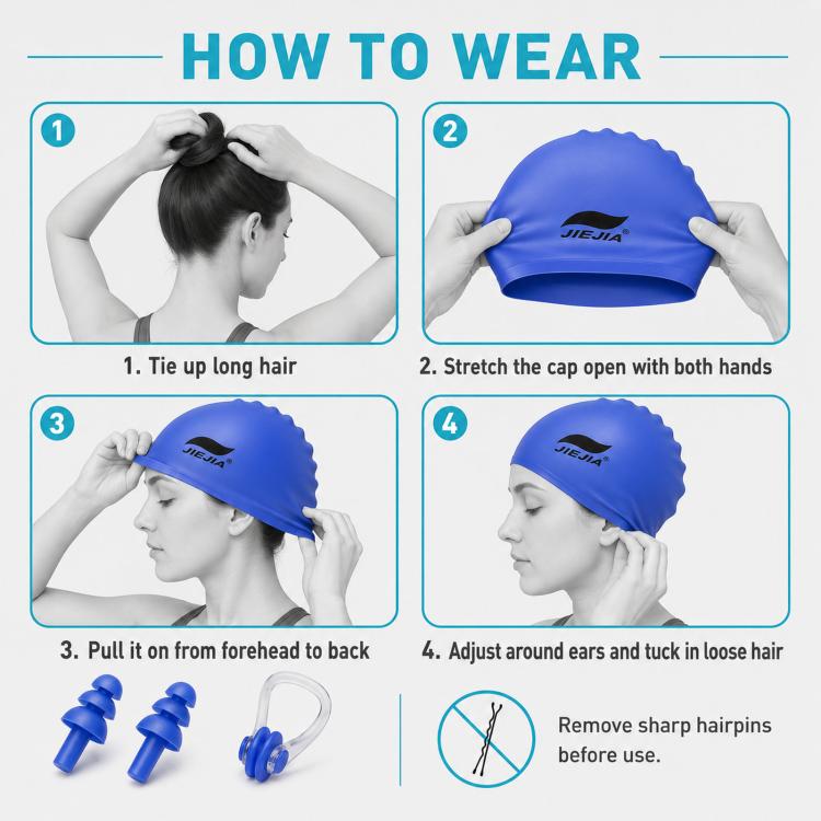 JIEJIA Swimming Silicone Ear-Protecting Swimming Cap With Earplugs And Nose Clip