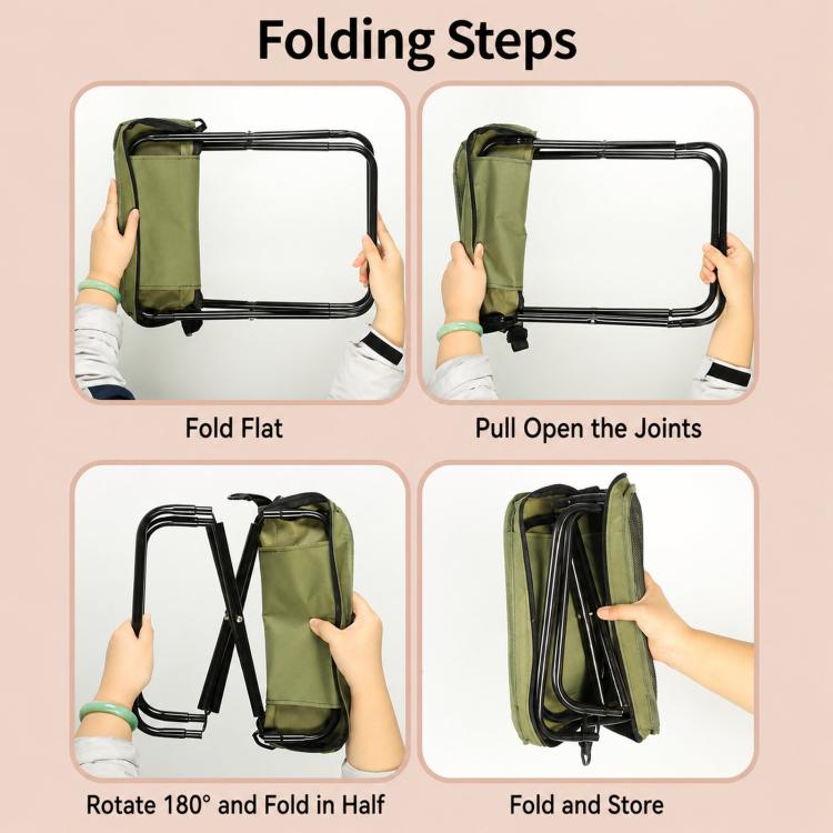BK-011 Outdoor Foldable Crossbody Bag Stool Portable Simple Fold-Up Handbag Chair, Khaki Small, Khaki Large, Green Small, Green Large, Black Small, Black Large