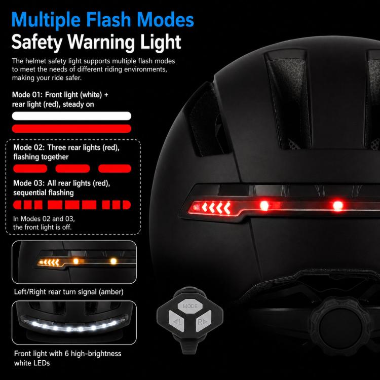 Smart Bike Helmet with Turn Signals LED Rechargeable Commuter Helmet for Electric Scooter Bicycle Skateboard