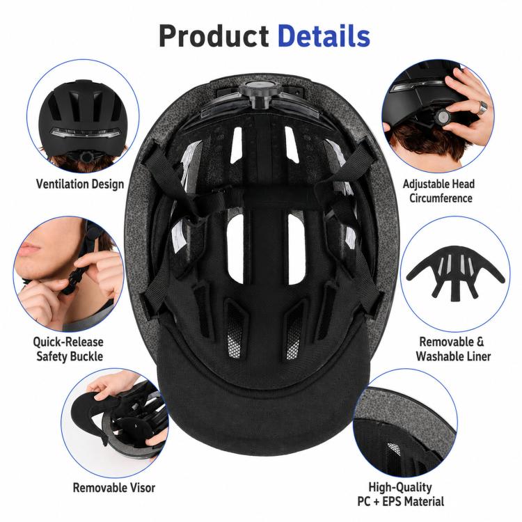 Smart Bike Helmet with Turn Signals LED Rechargeable Commuter Helmet for Electric Scooter Bicycle Skateboard