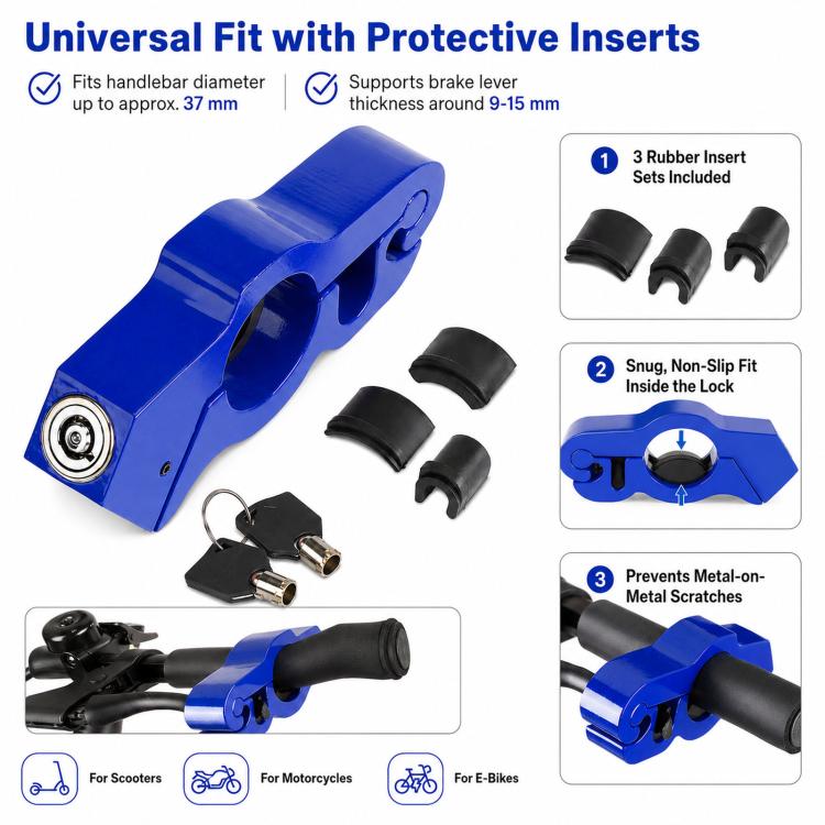 CNC Aluminum Handlebar Grip Lock Universal Anti-Theft Brake Lever Lock for Electric Scooters, Motorcycles