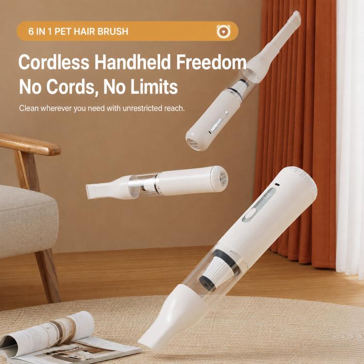 6-in-1 Cordless Pet Hair Vacuum Cleaner & Grooming Kit Strong Suction Handheld Car Vacuum