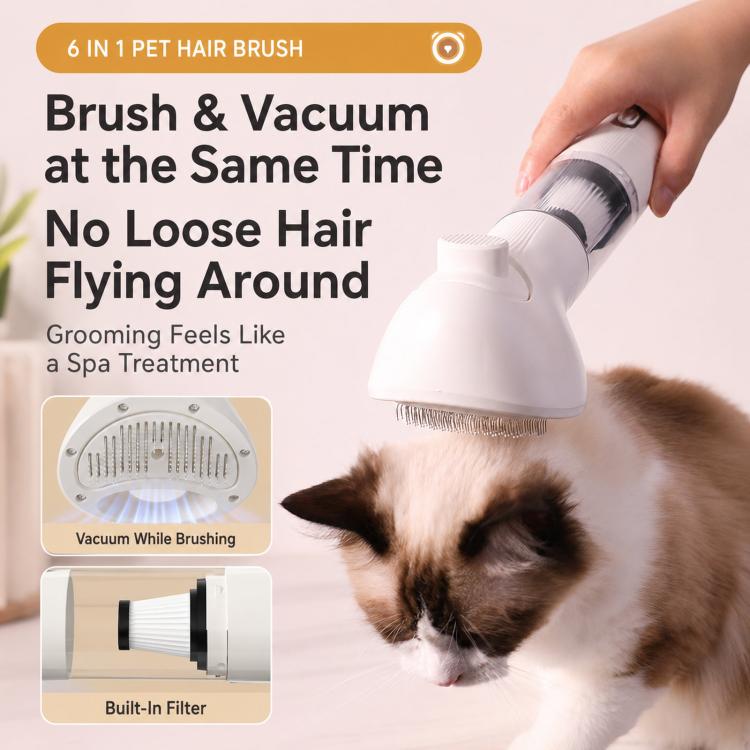 6-in-1 Cordless Pet Hair Vacuum Cleaner & Grooming Kit Strong Suction Handheld Car Vacuum