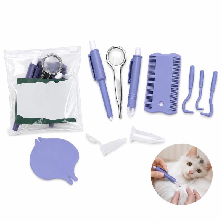 10-Piece Pet Tick Remover Kit with Magnifying Glass Tweezers, Lasso Pen, Flea Comb, 10-Piece Kit