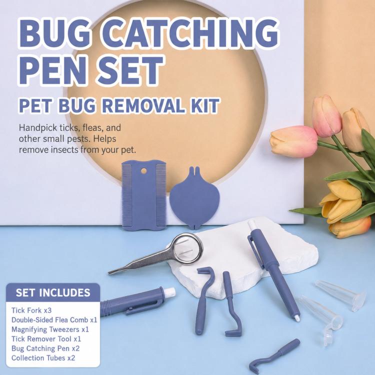 10-Piece Pet Tick Remover Kit with Magnifying Glass Tweezers, Lasso Pen, Flea Comb, 10-Piece Kit