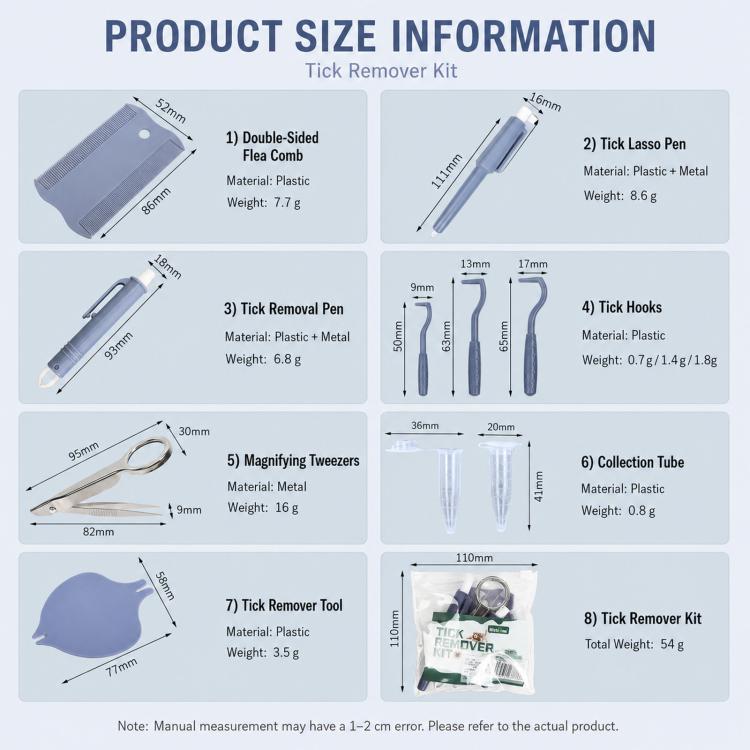 10-Piece Pet Tick Remover Kit with Magnifying Glass Tweezers, Lasso Pen, Flea Comb, 10-Piece Kit