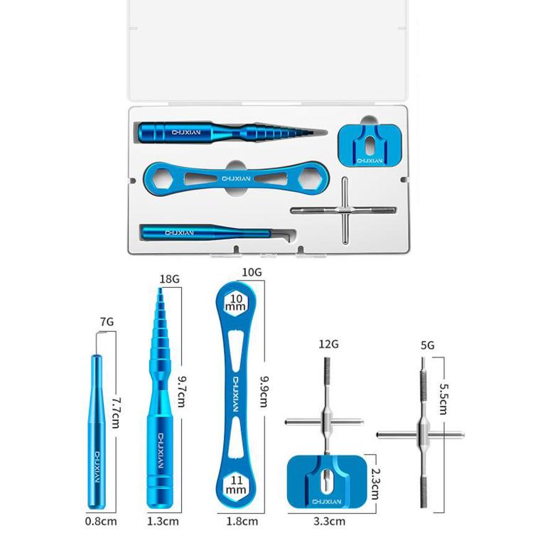CHUIXIAN 5pcs /Box Aluminum Fishing Reel Maintenance Tool Kit Spool Bearing Pin Remover Wrench Set for Baitcasting