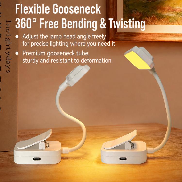 3 Color Temperature LED Clip On Lamp Eye-Caring Reading Light For Student Dormitory, 600mAh, Battery Not Include