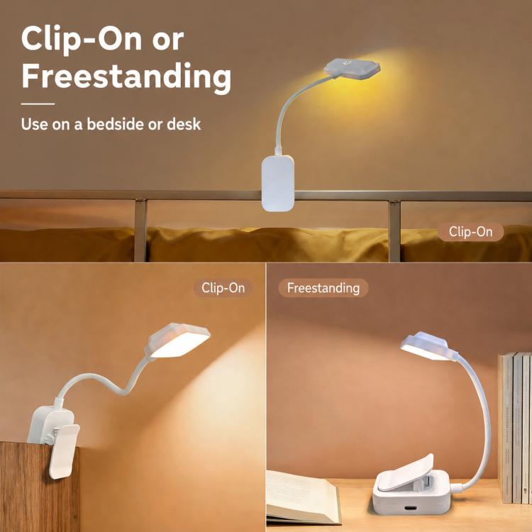 3 Color Temperature LED Clip On Lamp Eye-Caring Reading Light For Student Dormitory, 600mAh, Battery Not Include