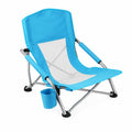 Folding Beach Chair Picnic Camping Lawn Lounge Seat With Breathable Mesh Back and Cup Holder