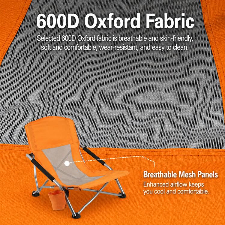 Folding Beach Chair Picnic Camping Lawn Lounge Seat With Breathable Mesh Back and Cup Holder