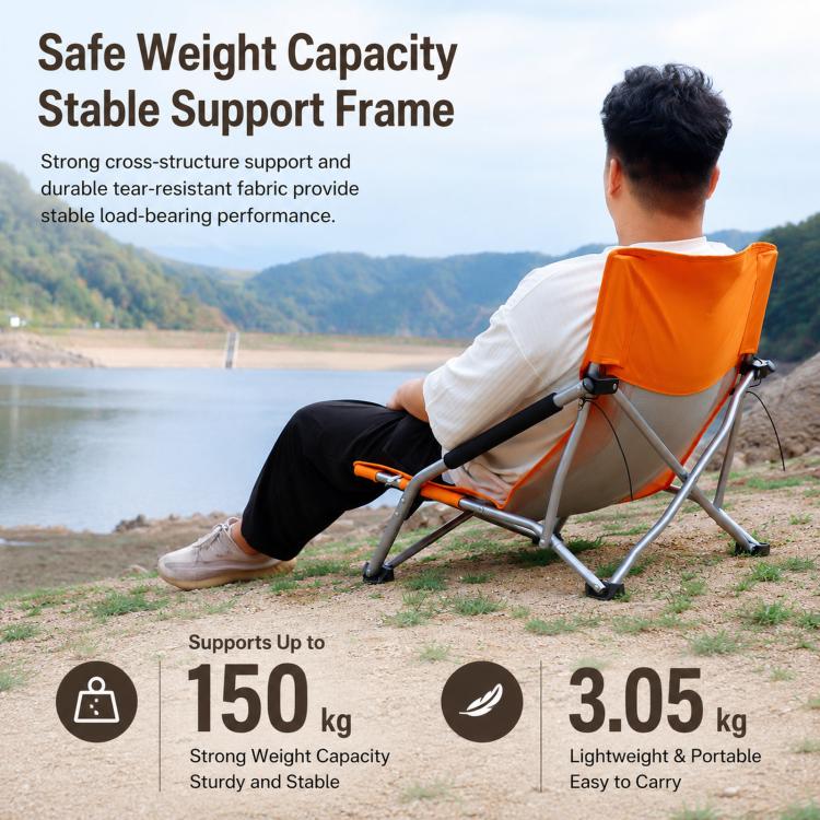 Folding Beach Chair Picnic Camping Lawn Lounge Seat With Breathable Mesh Back and Cup Holder