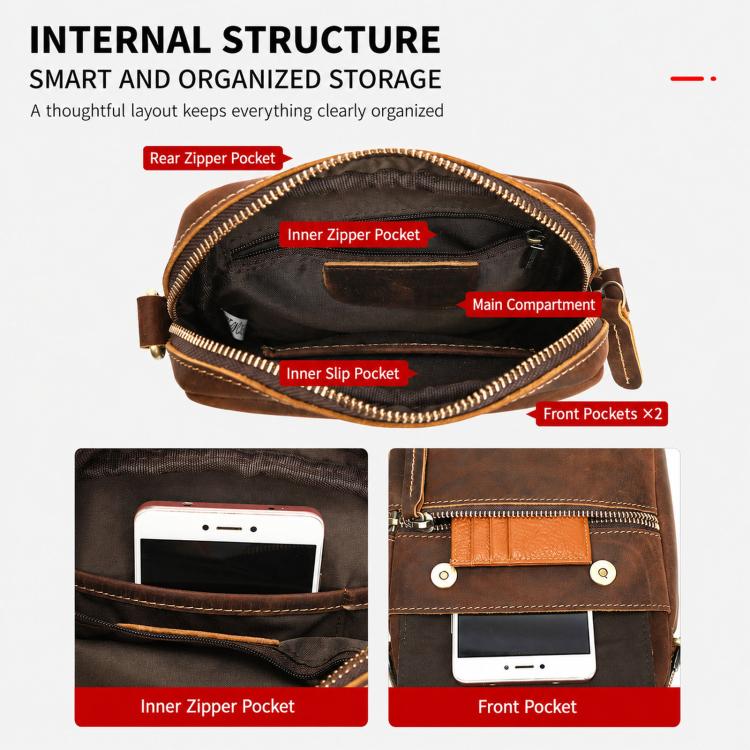 MASIWEI 7350 Vintage Leather Crossbody Bag Small Messenger Shoulder Purse Casual Phone Pouch