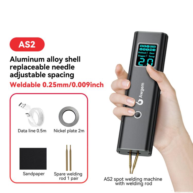 Awgem AS2 Portable Spot Welder with Screen Double Pulse 90 Gears Handheld Battery Welder, AS2