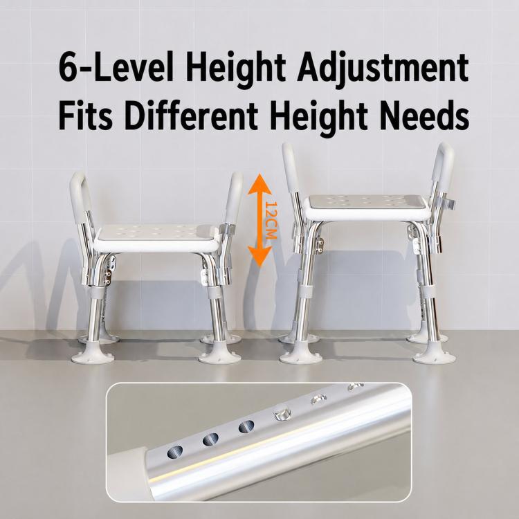 Anti-Slip Suction Bath Chair For Elderly Adjustable Bathroom Stool For Shower & Toilet Dual Use